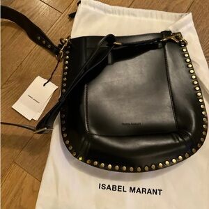 Isabel Marant Black Leather Saddle Bag with Gold StudTrim